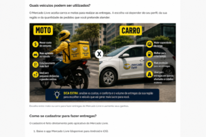 Moto ou carro para fazer entregas do Mercado Livre