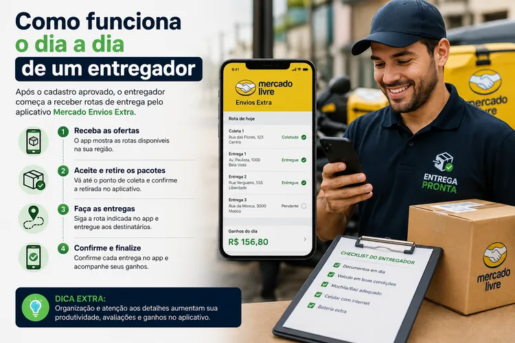 Entregador avaliando se vale a pena fazer entregas para o Mercado Livre