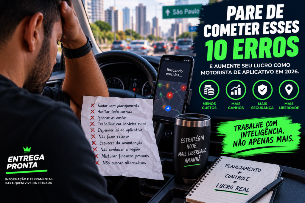 Erros de motoristas de aplicativo relacionados a planejamento, custos e segurança em 2026