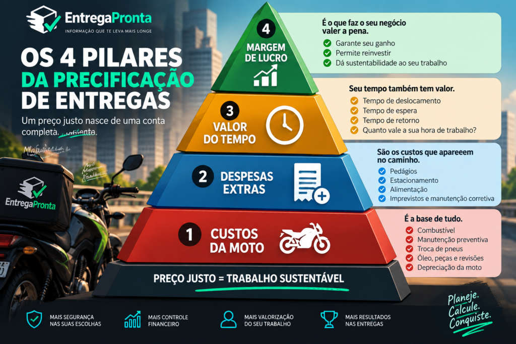 Infográfico sobre os pilares usados para calcular quanto cobrar por entrega