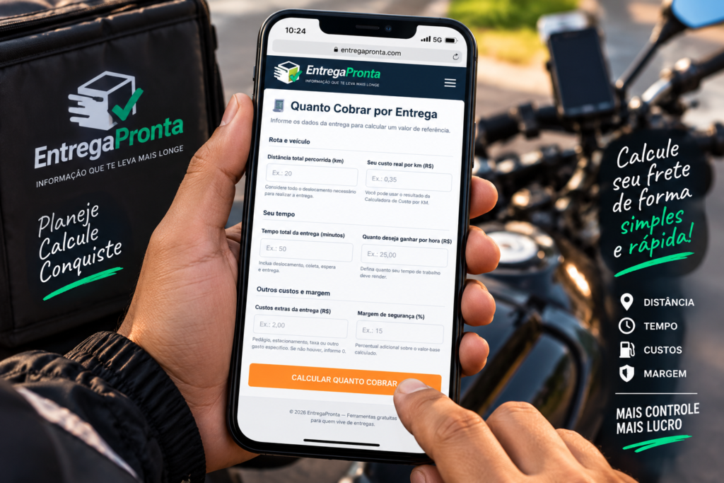 Calculadora Quanto Cobrar por Entrega do EntregaPronta sendo usada no smartphone
