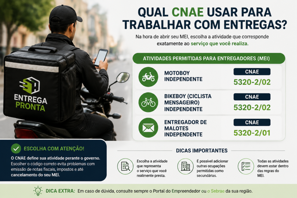 CNAE para MEI entregador trabalhar com entregas