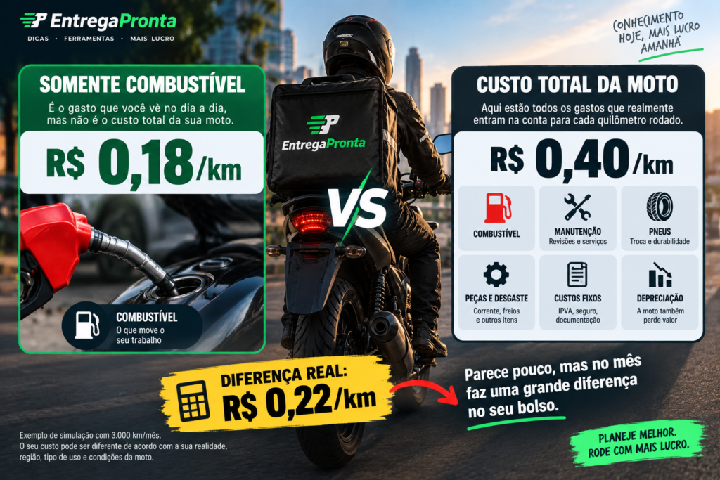Comparação entre custo de combustível e custo real por km de uma moto