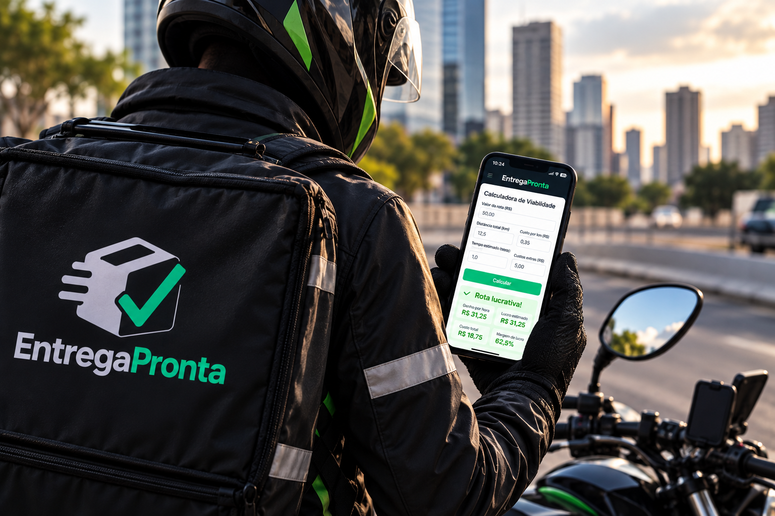Entregador usando calculadora para saber se uma rota de entrega vale a pena