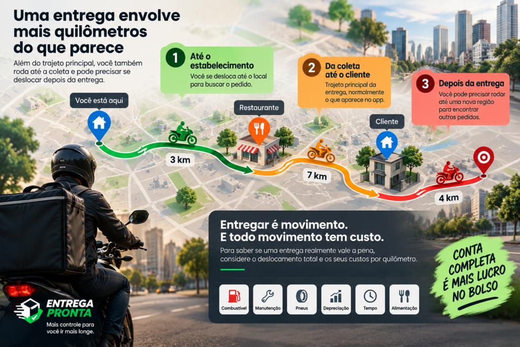Quilômetros percorridos antes, durante e depois de uma entrega