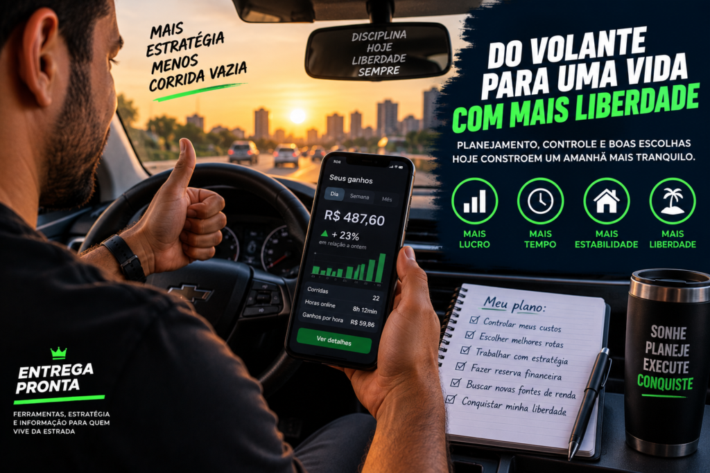 Motorista de aplicativo analisando quilometragem, custos e resultado da rotina de trabalho