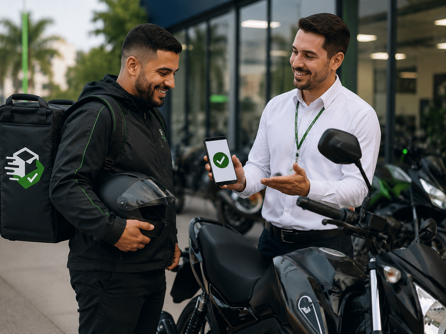 Entregador de moto no programa Move Brasil para financiamento de motocicleta