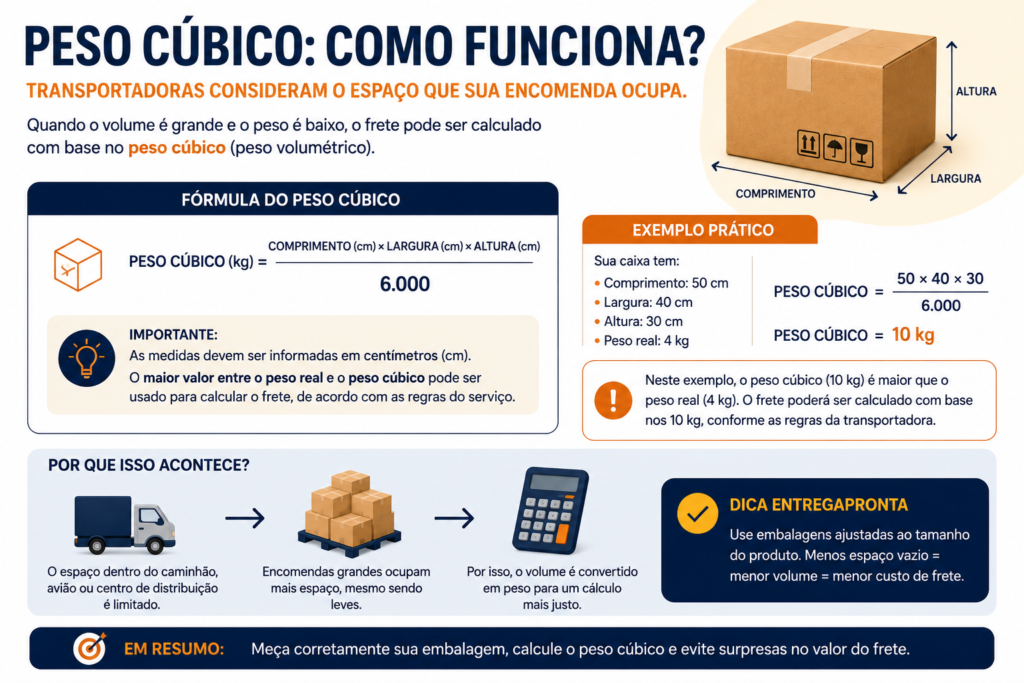 Como calcular o peso cúbico de uma encomenda usando comprimento, largura e altura da embalagem