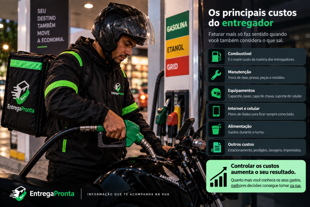 Custos do entregador com combustível, manutenção e veículo