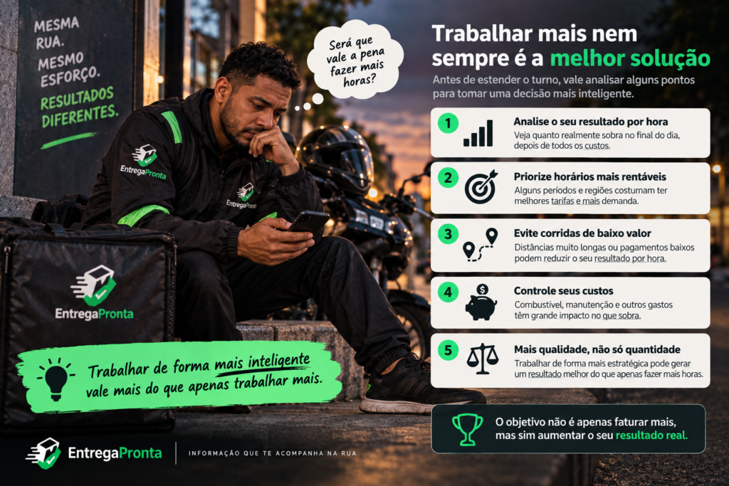 Entregador analisando se trabalhar mais horas melhora o resultado das entregas
