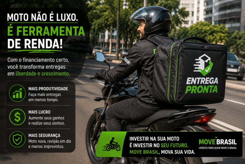 Entregador trabalhando de moto como ferramenta de geração de renda